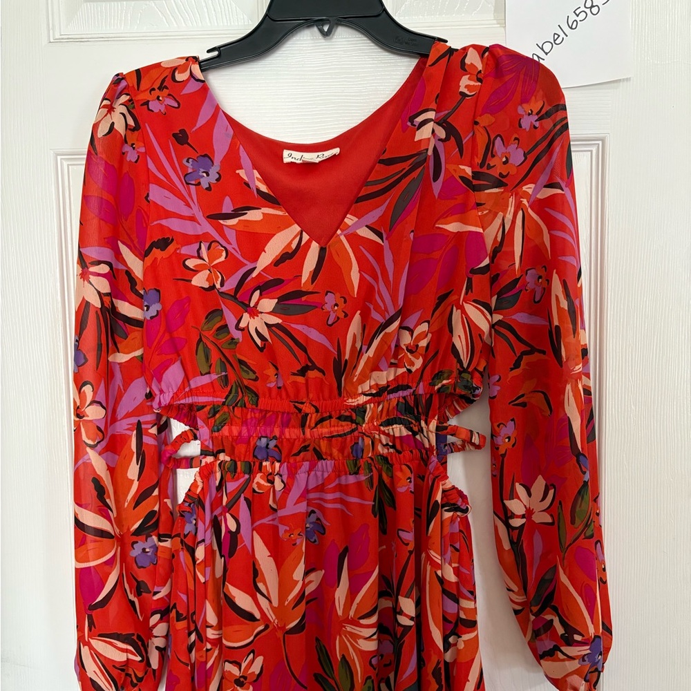 Floral Red Long Sleeve Maxi Dress